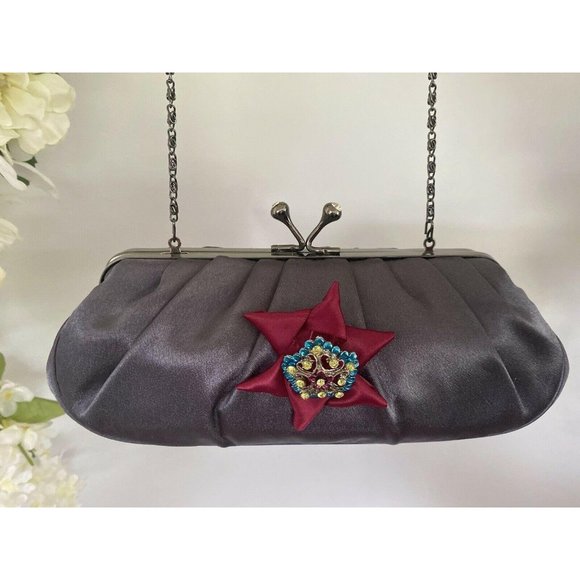 Vintage Gray Satin Evening Bag Jessica Mc Clintock‎ - Picture 12 of 12